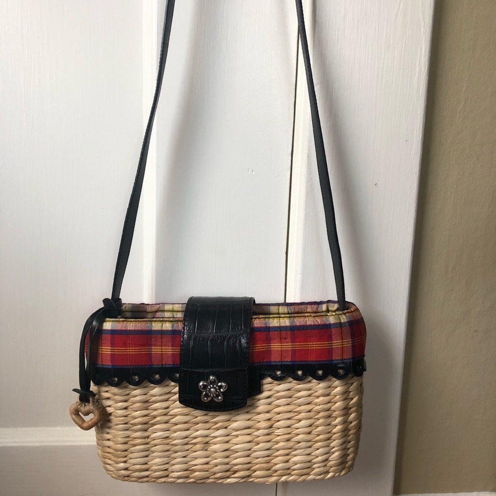 Brighton Poppy Straw Leather Silk Shoulder Bag